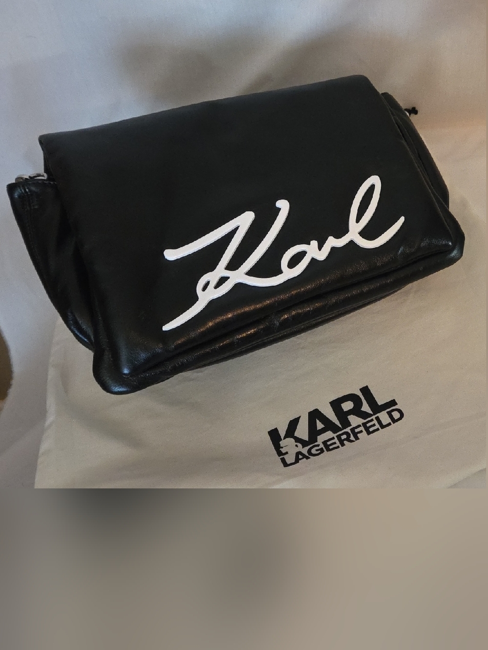 Never Use! Karl Lagerfeld Black Pouch with White 'Karl' Script